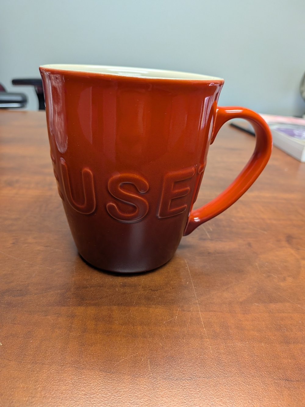 Le Creuset Red Stoneware Mug with Extra Large Embossed Lettering 20 Ounce